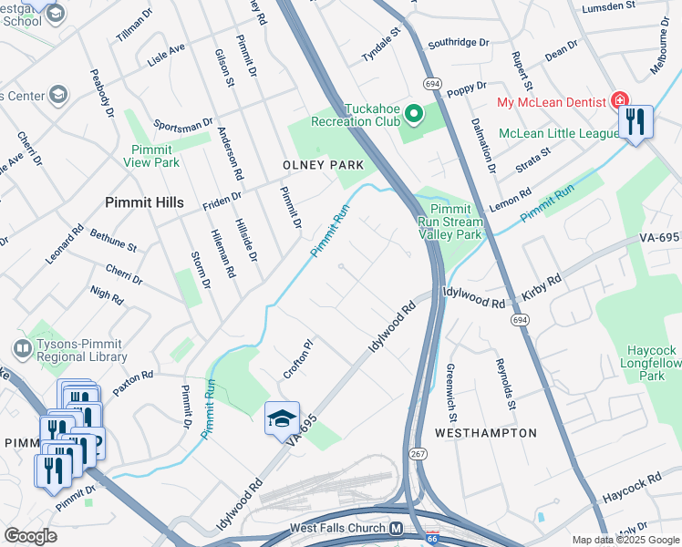 map of restaurants, bars, coffee shops, grocery stores, and more near 1948 Friendship Place in Falls Church
