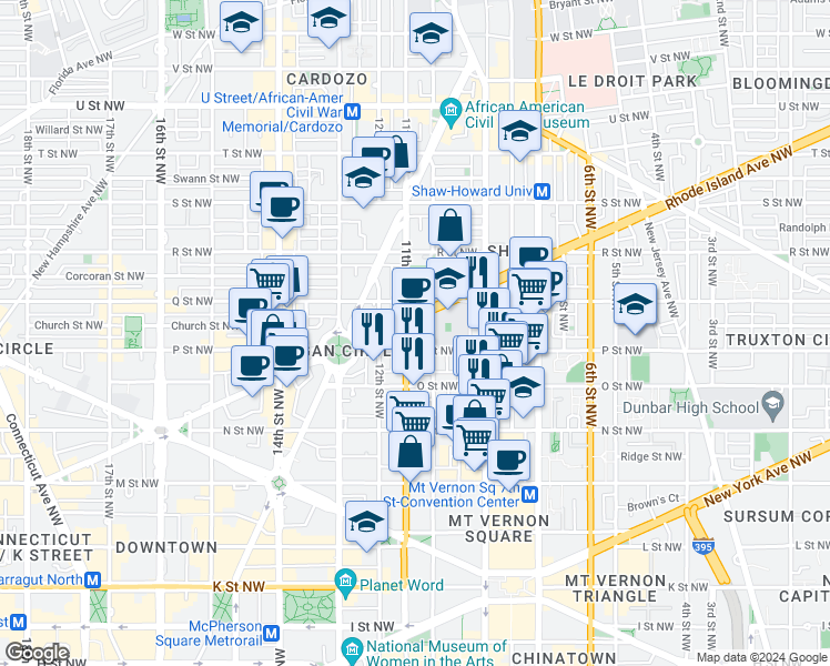 map of restaurants, bars, coffee shops, grocery stores, and more near 101 Independence Avenue Southeast in Washington