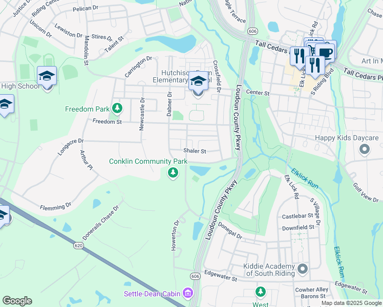 map of restaurants, bars, coffee shops, grocery stores, and more near 42785 Shaler Street in Chantilly