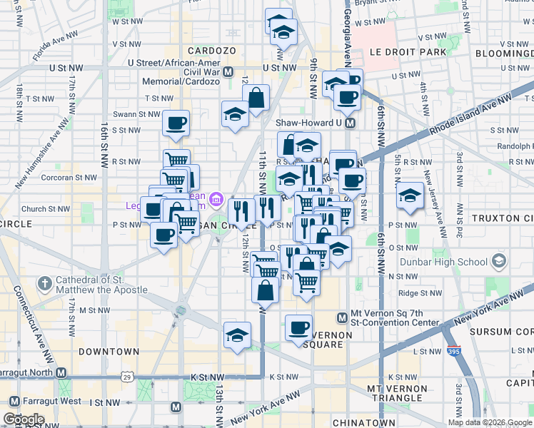 map of restaurants, bars, coffee shops, grocery stores, and more near 101 Independence Avenue Southeast in Washington