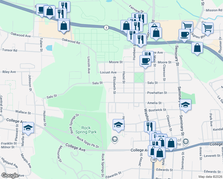 map of restaurants, bars, coffee shops, grocery stores, and more near 2308 Elizabeth Street in Alton