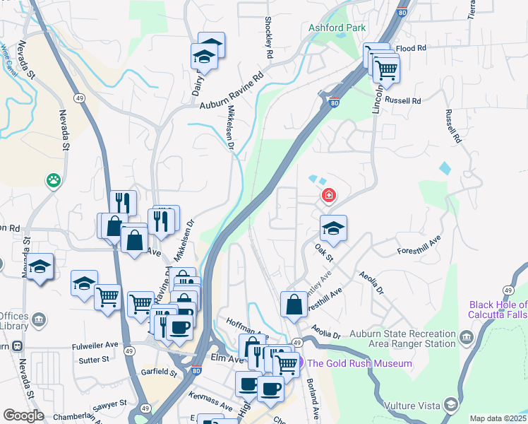 map of restaurants, bars, coffee shops, grocery stores, and more near in Auburn