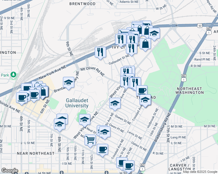 map of restaurants, bars, coffee shops, grocery stores, and more near 101 Independence Avenue Southeast in Washington