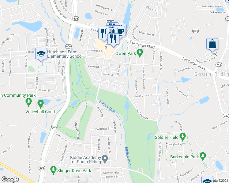 map of restaurants, bars, coffee shops, grocery stores, and more near 25561 Gwynneth Square in Chantilly