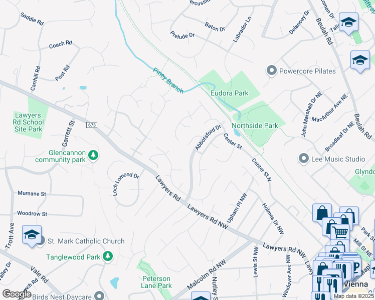 map of restaurants, bars, coffee shops, grocery stores, and more near 2127 Docket Ln in Vienna