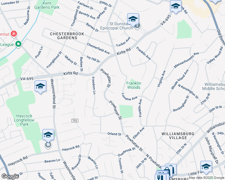 map of restaurants, bars, coffee shops, grocery stores, and more near 6448 Johns Road in Falls Church