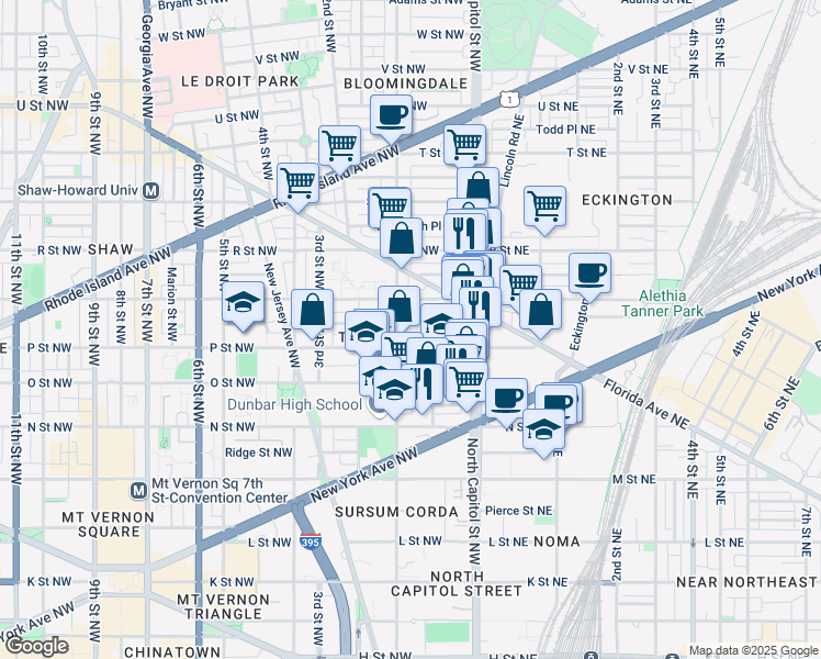 map of restaurants, bars, coffee shops, grocery stores, and more near 76 Bates Street Northwest in Washington
