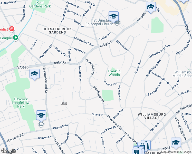 map of restaurants, bars, coffee shops, grocery stores, and more near 6448 Johns Road in Falls Church