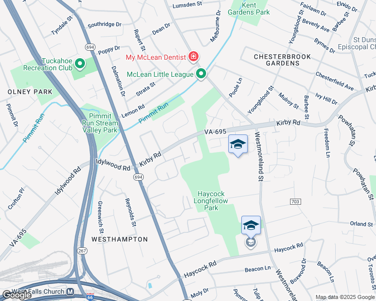 map of restaurants, bars, coffee shops, grocery stores, and more near 2063 Van Tuyl Place in Falls Church