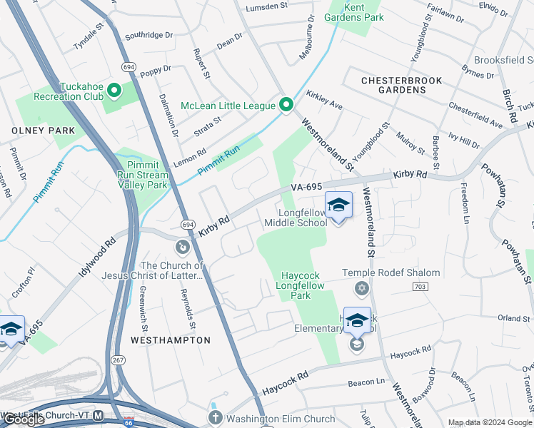 map of restaurants, bars, coffee shops, grocery stores, and more near 2063 Van Tuyl Place in Falls Church