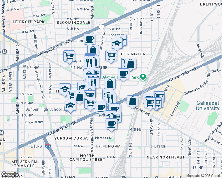 map of restaurants, bars, coffee shops, grocery stores, and more near 101 Independence Avenue Southeast in Washington