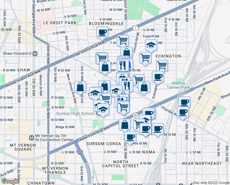 map of restaurants, bars, coffee shops, grocery stores, and more near 101 Independence Avenue Southeast in Washington