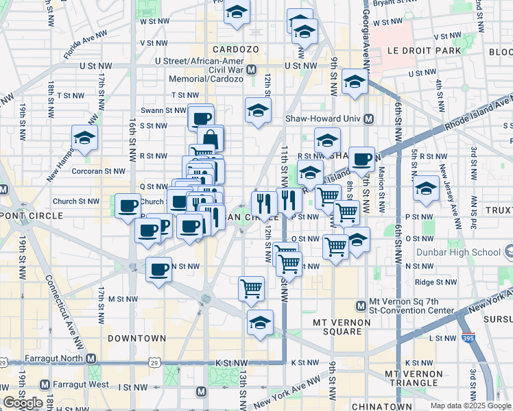 map of restaurants, bars, coffee shops, grocery stores, and more near 101 Independence Avenue Southeast in Washington
