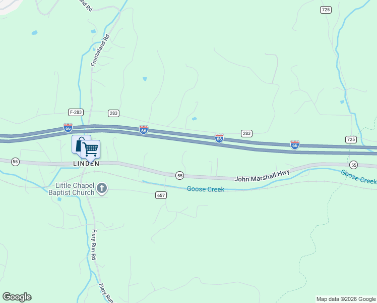 map of restaurants, bars, coffee shops, grocery stores, and more near 13386 John Marshall Highway in Linden
