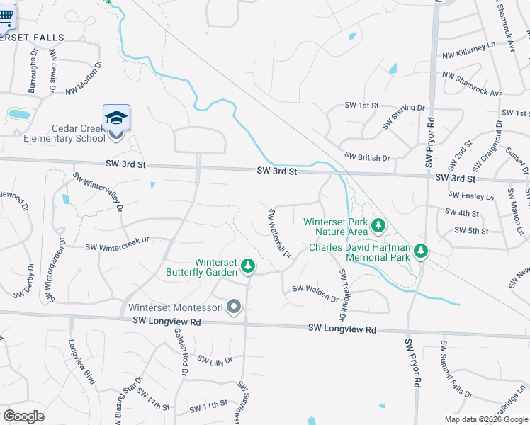 map of restaurants, bars, coffee shops, grocery stores, and more near 2304 Southwest Waterfall Drive in Lee's Summit