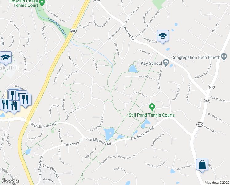 map of restaurants, bars, coffee shops, grocery stores, and more near 12815 Turberville Lane in Herndon
