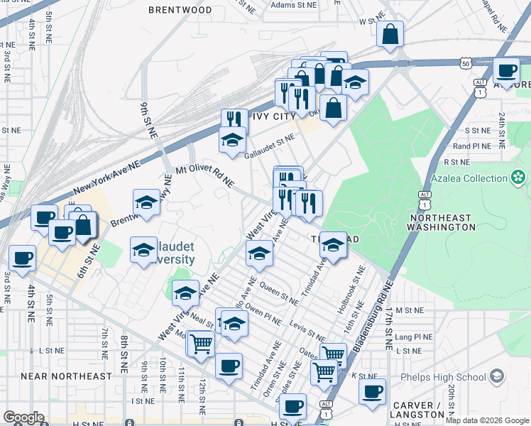 map of restaurants, bars, coffee shops, grocery stores, and more near 101 Independence Avenue Southeast in Washington