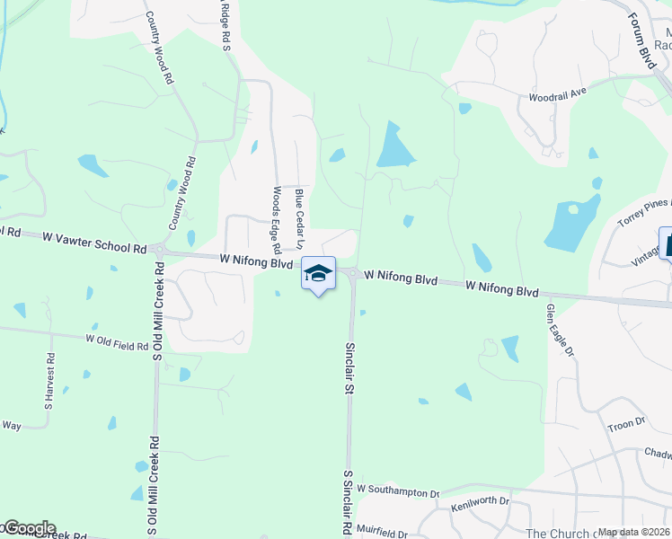 map of restaurants, bars, coffee shops, grocery stores, and more near 2338 West Nifong Boulevard in Columbia
