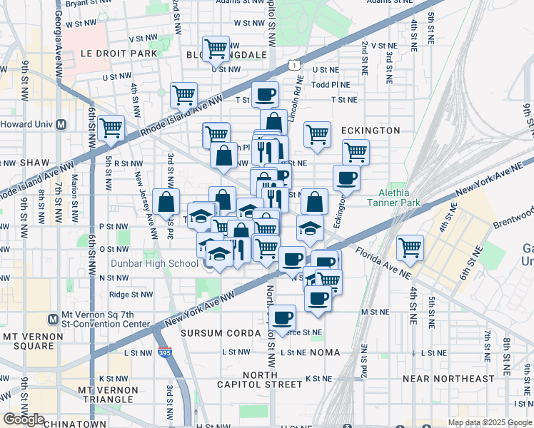 map of restaurants, bars, coffee shops, grocery stores, and more near 101 Independence Avenue Southeast in Washington