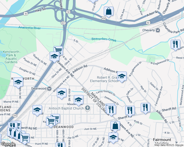 map of restaurants, bars, coffee shops, grocery stores, and more near 101 Independence Avenue Southeast in Washington