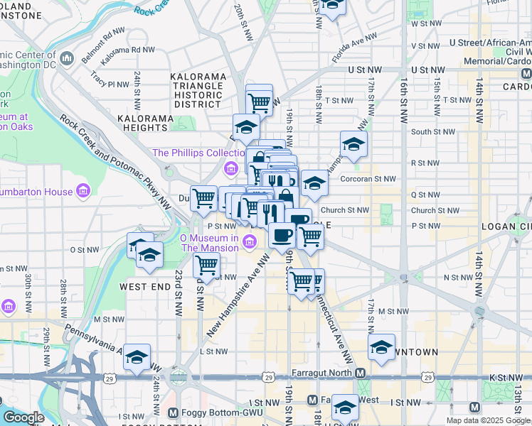 map of restaurants, bars, coffee shops, grocery stores, and more near 2002 Massachusetts Avenue Northwest in Washington