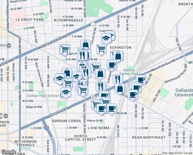 map of restaurants, bars, coffee shops, grocery stores, and more near 101 Independence Avenue Southeast in Washington