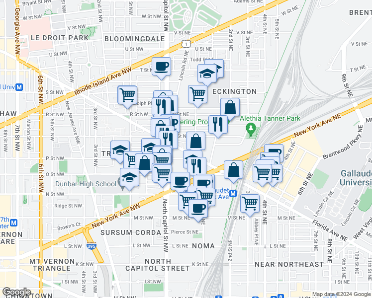 map of restaurants, bars, coffee shops, grocery stores, and more near 101 Independence Avenue Southeast in Washington