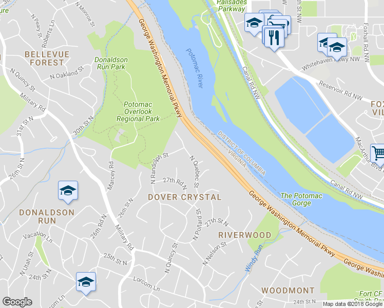 map of restaurants, bars, coffee shops, grocery stores, and more near 2795 North Quebec Street in Arlington