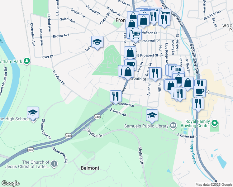 map of restaurants, bars, coffee shops, grocery stores, and more near 609 South Royal Avenue in Front Royal