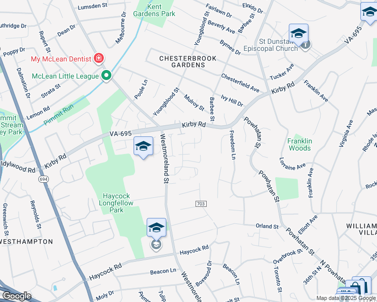map of restaurants, bars, coffee shops, grocery stores, and more near 6612 Rosecroft Place in Falls Church
