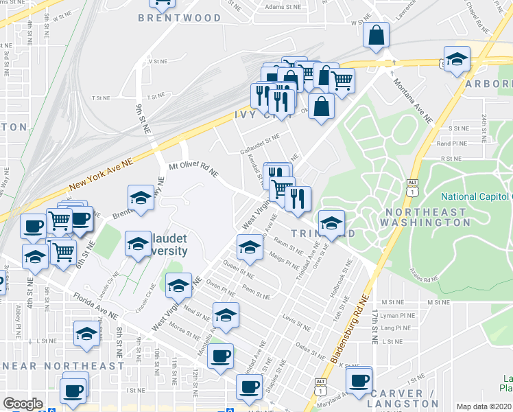 map of restaurants, bars, coffee shops, grocery stores, and more near 101 Independence Avenue Southeast in Washington