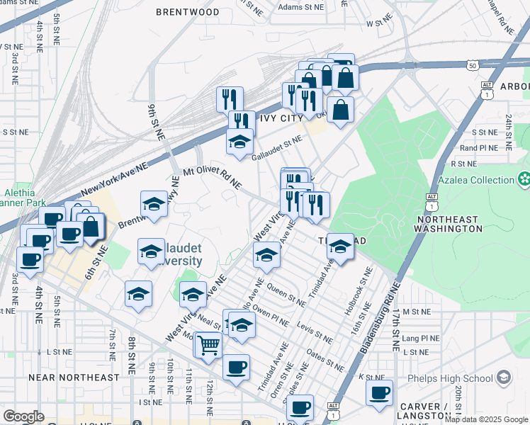 map of restaurants, bars, coffee shops, grocery stores, and more near 101 Independence Avenue Southeast in Washington