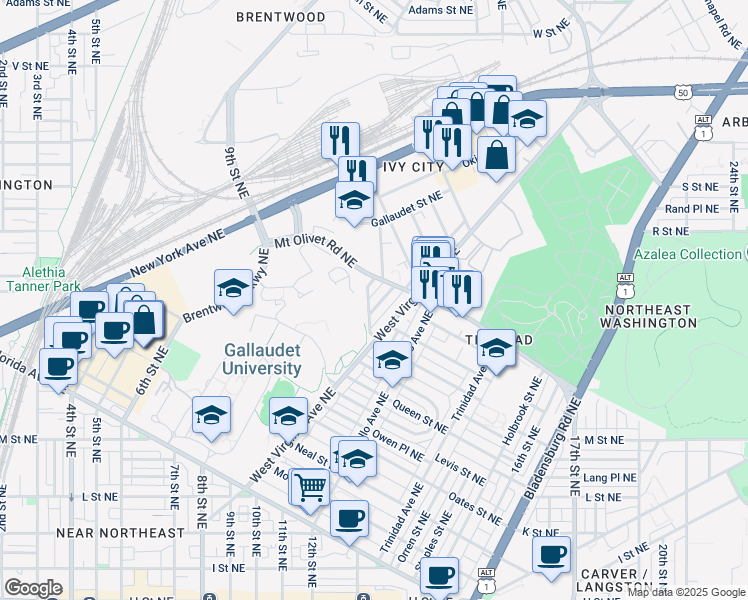 map of restaurants, bars, coffee shops, grocery stores, and more near 101 Independence Avenue Southeast in Washington