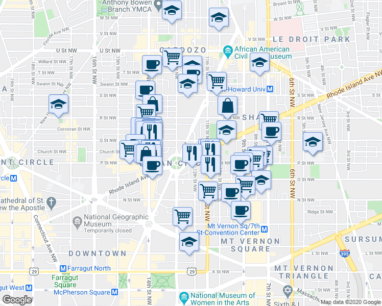 map of restaurants, bars, coffee shops, grocery stores, and more near 101 Independence Avenue Southeast in Washington