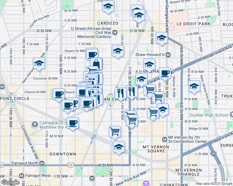 map of restaurants, bars, coffee shops, grocery stores, and more near 101 Independence Avenue Southeast in Washington