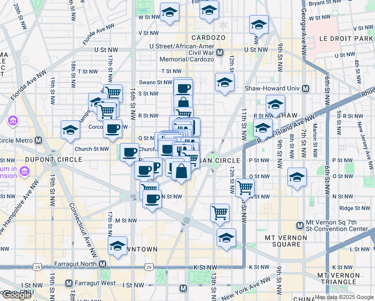 map of restaurants, bars, coffee shops, grocery stores, and more near 101 Independence Avenue Southeast in Washington