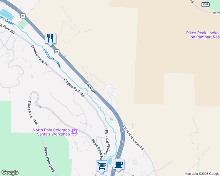 map of restaurants, bars, coffee shops, grocery stores, and more near 5370 Rampart Terrace Road in El Paso County