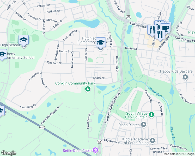 map of restaurants, bars, coffee shops, grocery stores, and more near 42786 Shaler Street in Chantilly