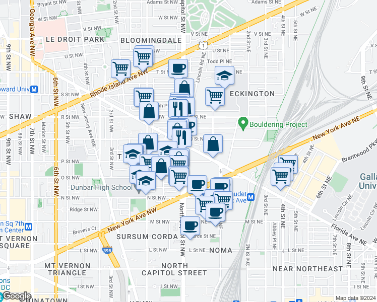 map of restaurants, bars, coffee shops, grocery stores, and more near 101 Independence Avenue Southeast in Washington