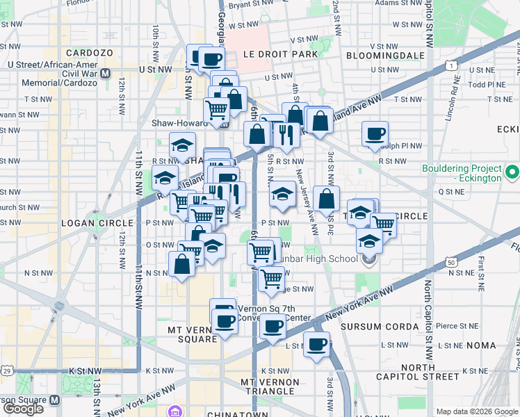 map of restaurants, bars, coffee shops, grocery stores, and more near 101 Independence Avenue Southeast in Washington