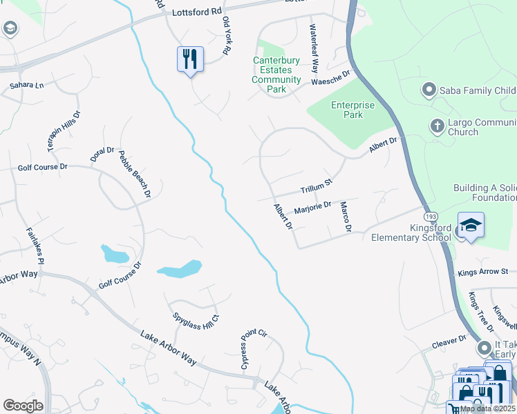 map of restaurants, bars, coffee shops, grocery stores, and more near 11401 Trillum Street in Bowie