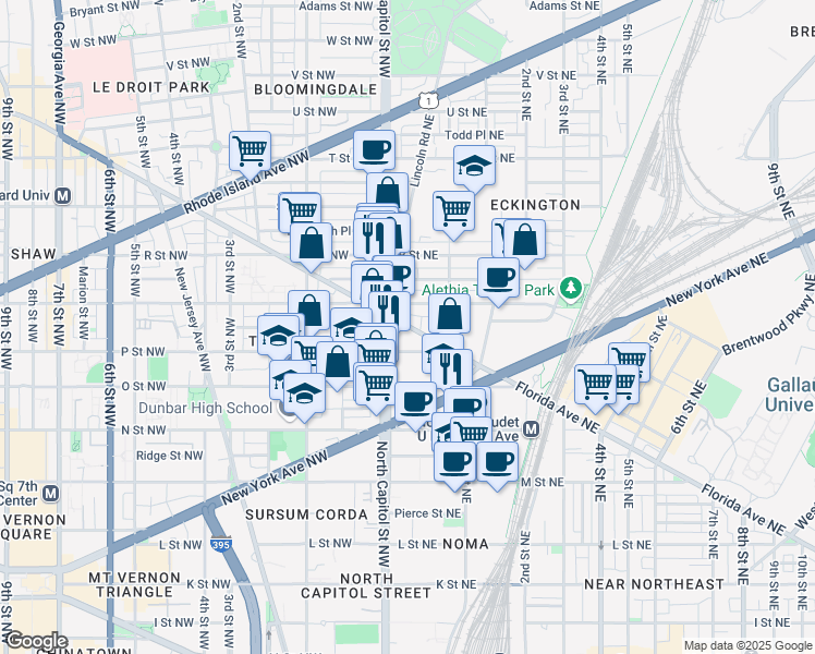 map of restaurants, bars, coffee shops, grocery stores, and more near 101 Independence Avenue Southeast in Washington