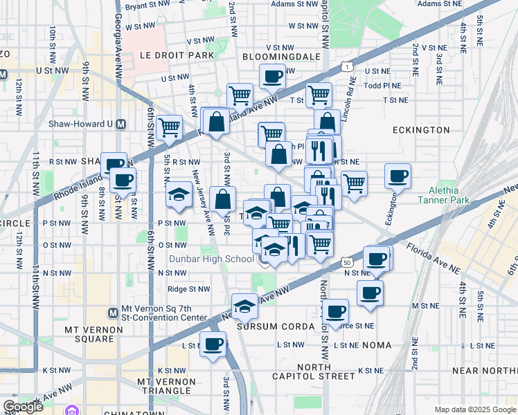 map of restaurants, bars, coffee shops, grocery stores, and more near 101 Independence Avenue Southeast in Washington