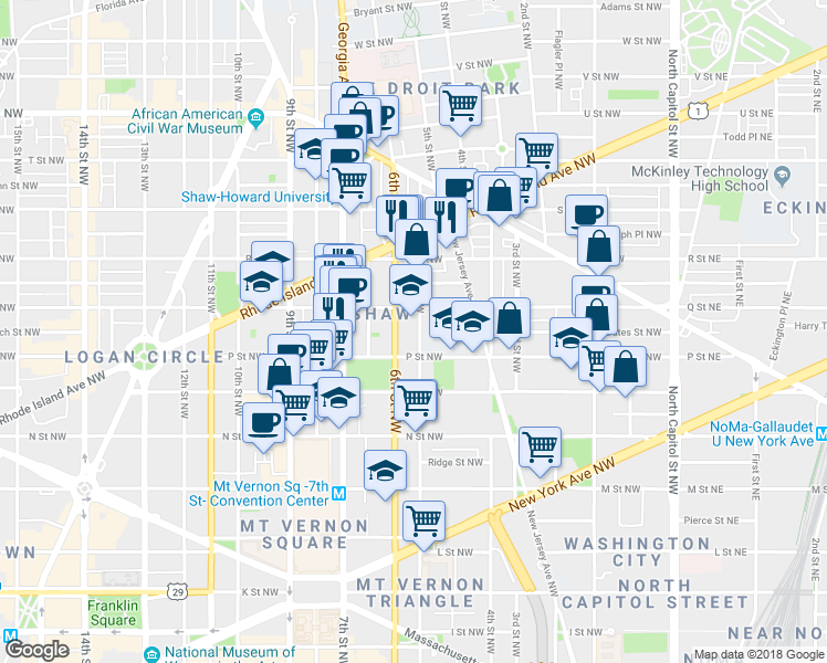 map of restaurants, bars, coffee shops, grocery stores, and more near 101 Independence Avenue Southeast in Washington