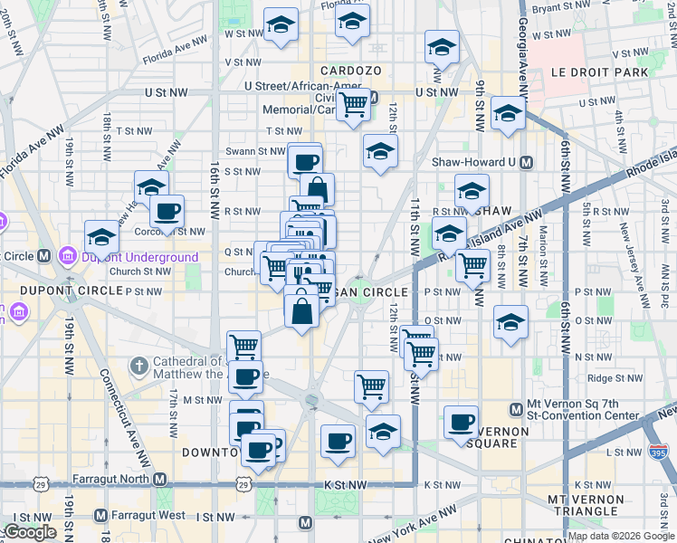 map of restaurants, bars, coffee shops, grocery stores, and more near 101 Independence Avenue Southeast in Washington