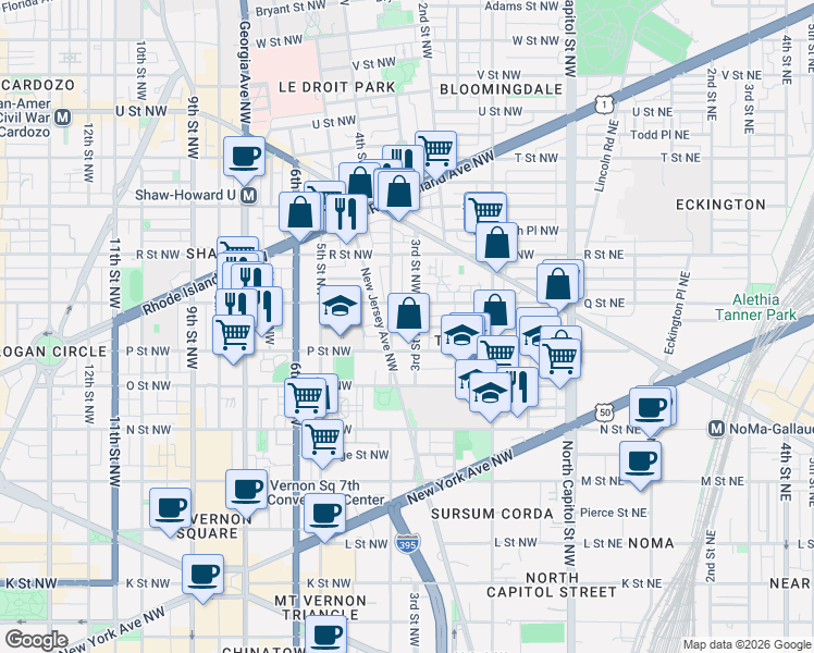 map of restaurants, bars, coffee shops, grocery stores, and more near 101 Independence Avenue Southeast in Washington