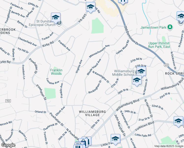 map of restaurants, bars, coffee shops, grocery stores, and more near 6323 North Kensington Street in McLean