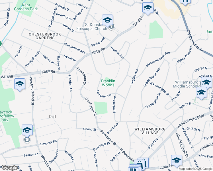 map of restaurants, bars, coffee shops, grocery stores, and more near 2013 Lorraine Avenue in McLean