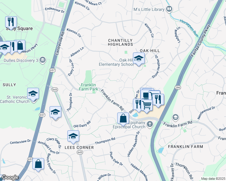 map of restaurants, bars, coffee shops, grocery stores, and more near 13410 Whaley Court in Herndon
