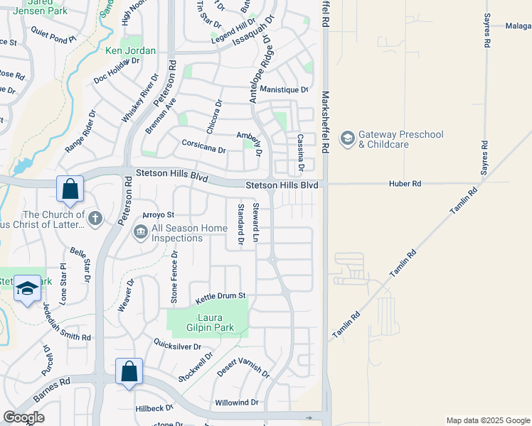 map of restaurants, bars, coffee shops, grocery stores, and more near 7629 Autumn Knoll Drive in Colorado Springs